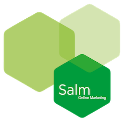 Salm online Marketing Logo + grafische Darstellung Sechsecke mit grüner Farbabstufung
