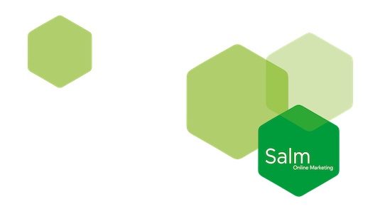 Salm online Marketing Logo + grafische Darstellung Sechsecke mit grüner Farbabstufung